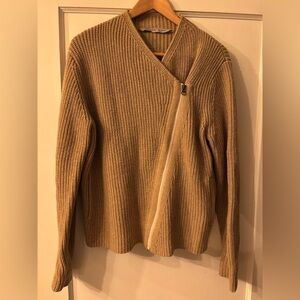 Athleta Women’s 100% fine merino Camel zip cardigan sweater size XL fits like L.